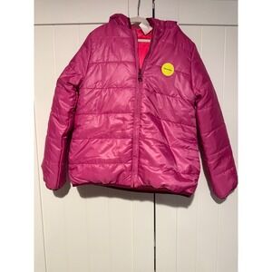 Epic Threads Kids Reversible Puffer Jacket Pink Hooded Zip Up Size M